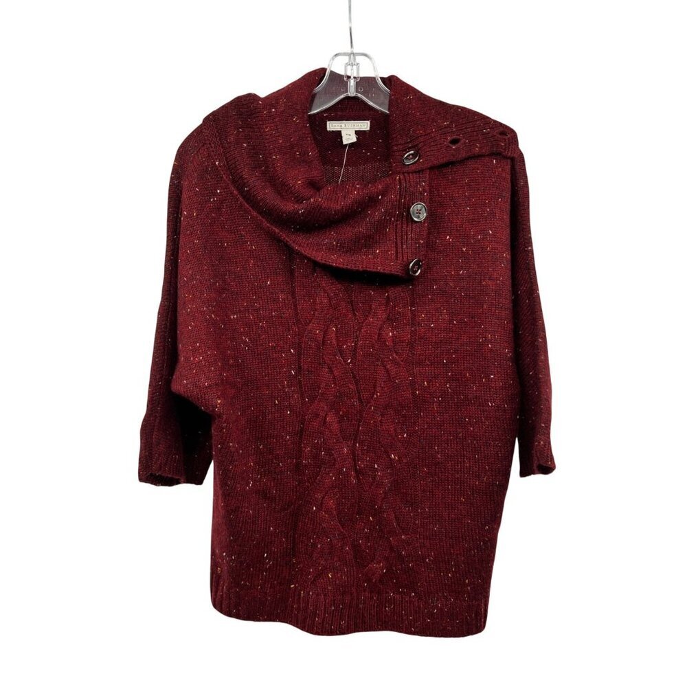 Dana Buchman Womens Knit Cowl Neck Sweater 3/4 Sleeve Maroon/Multi Size XS